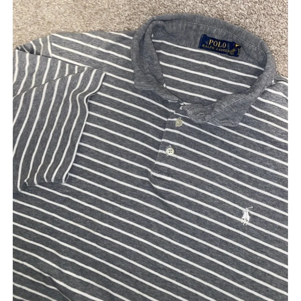Polo Ralph Lauren Mens‎ XL Striped Gray Polo Shirt Soft Cotton Touch White Pony
